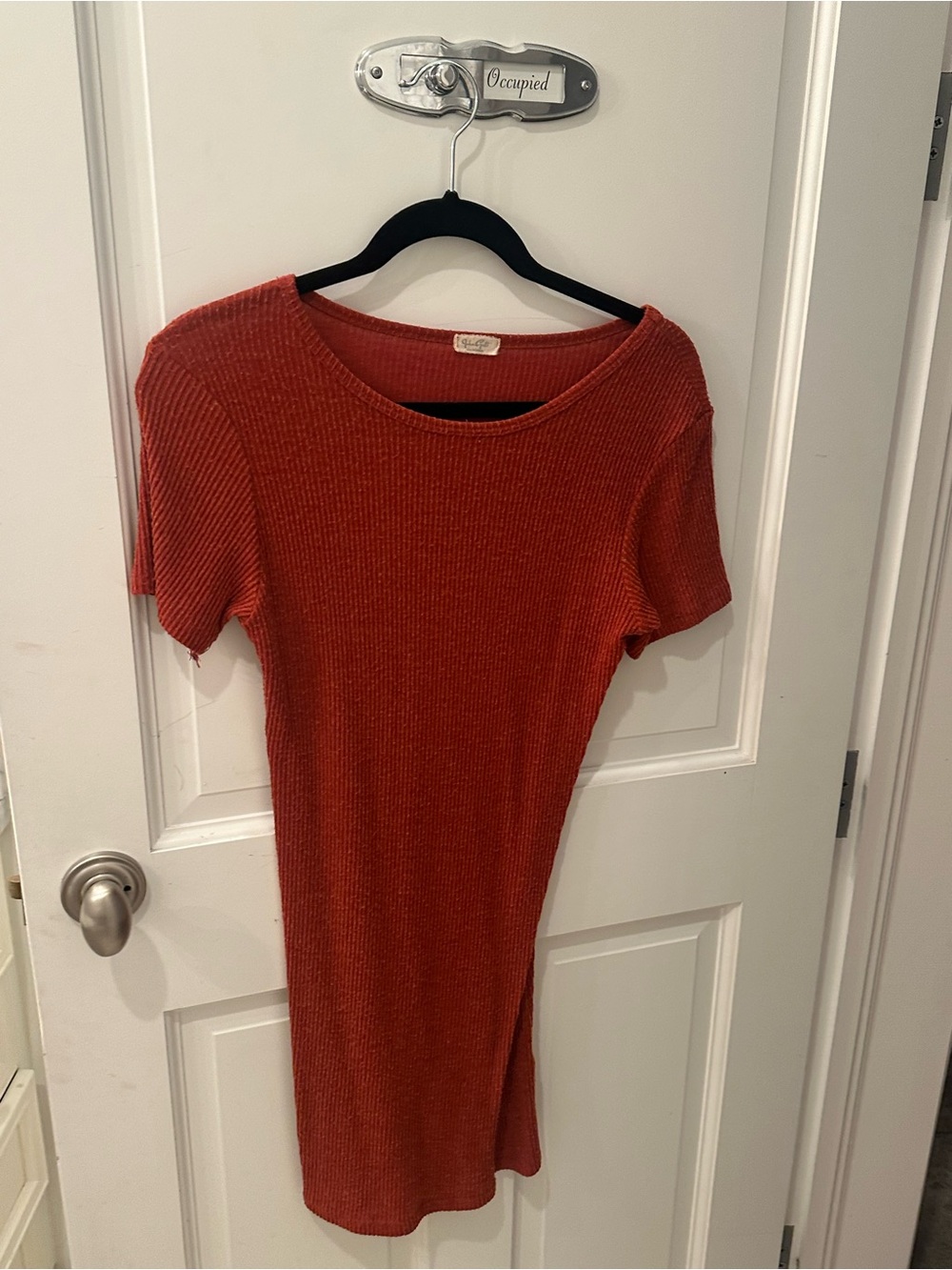 Rust Ribbed Short Sleeve Knit Dress